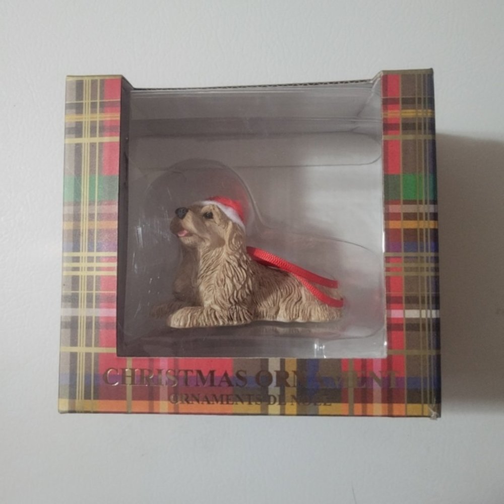 Sandcast-Golden Retriever Dog W/Santa Hat Christmas Ornament NIB